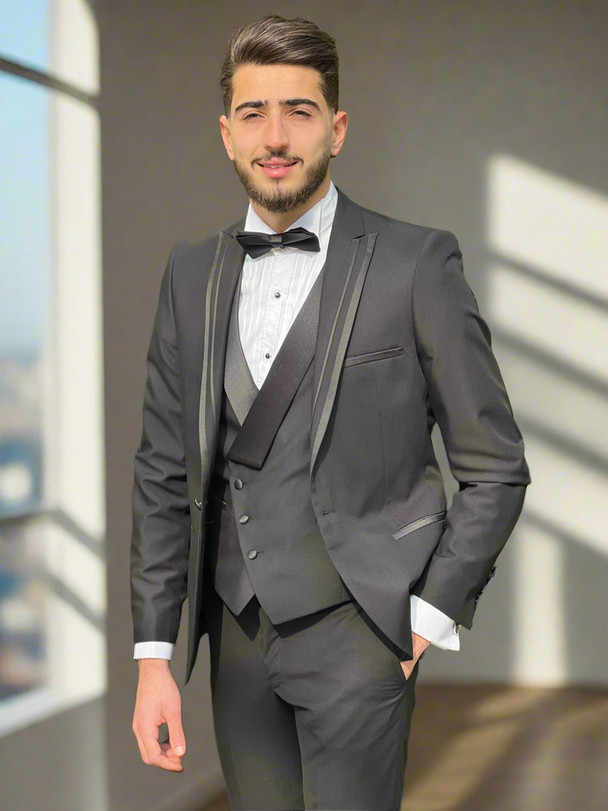 2H Black Wedding Suit 2 Pieces