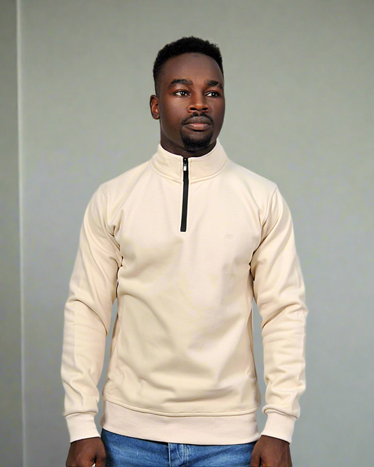 2H #9344 Light Beige High Neck Sweater With Zipper