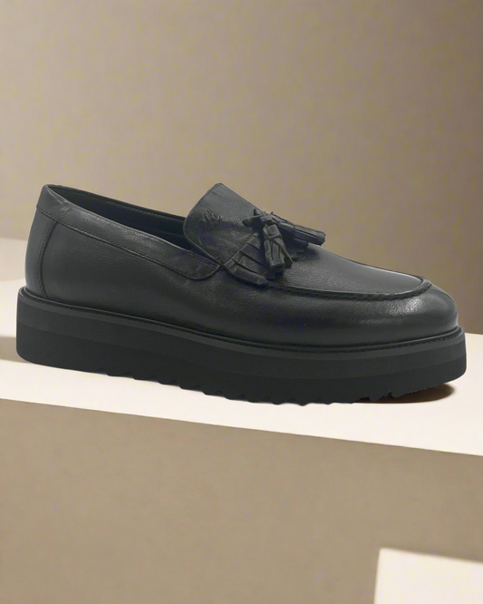 2H #S8018-104 Genuine Leather Black Casual Shoes