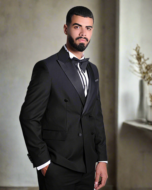 2H black peaked Lapel Double breasted Suit 2 Pieces