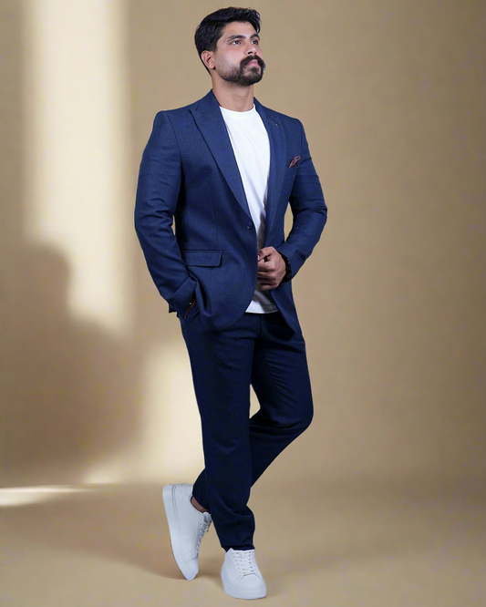 2H Navy Casual Embossed Suit