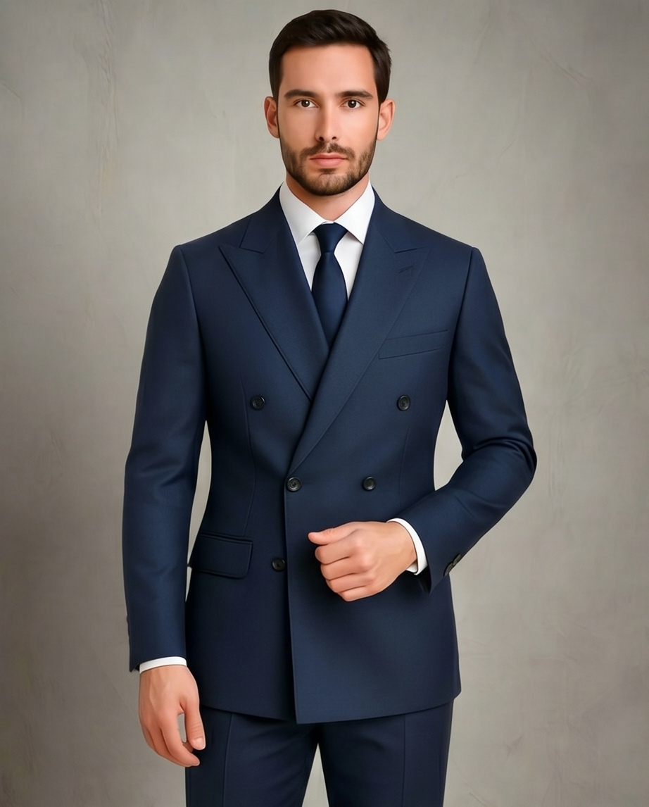 2H #001-1005-8 Double Breasted Navy Formal suit