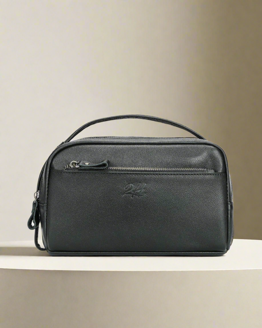 2H #7460 Genuine leather Black Bag