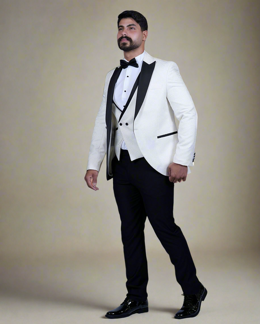 2H White Neck Wedding Suit
