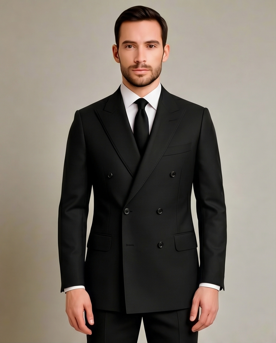 2H #001-1005-9 Double Breasted Charcoal Black Formal suit