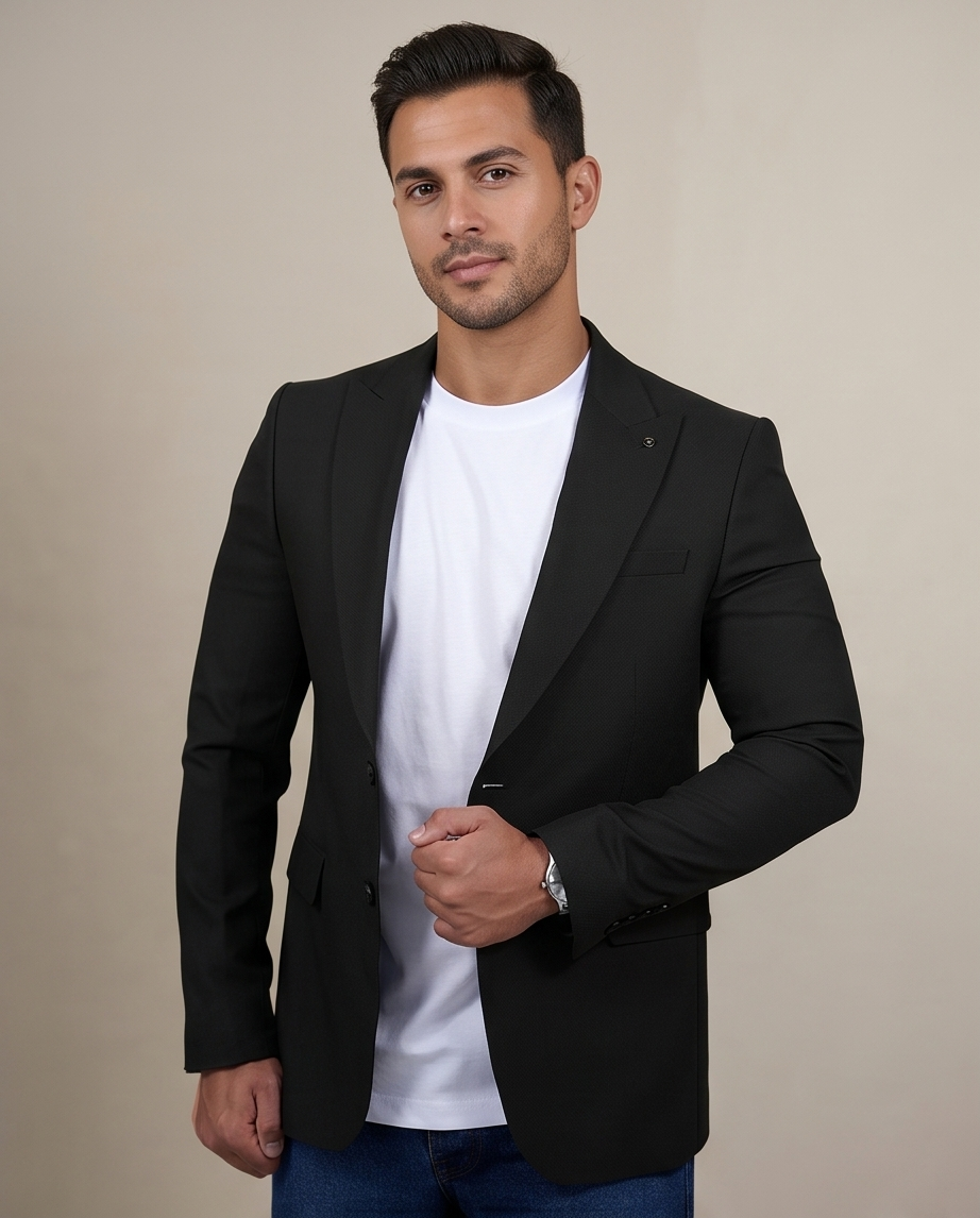 2H Black Two Button Blazer