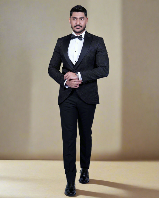 2H Black Neck Wedding Suit