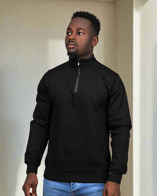 2H #9344 Black High Neck Sweater With Zipper