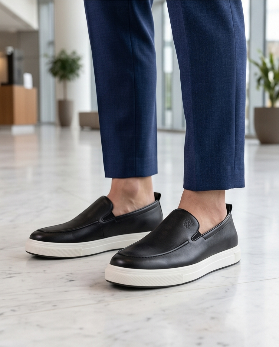 2H #03G Genuine Leather Black Casual Shoes