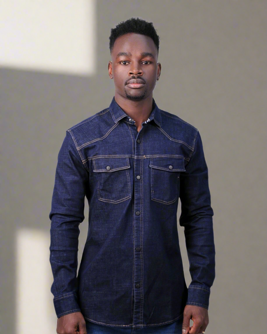 2H #1008 Dark Blue Denim Casual Shirt