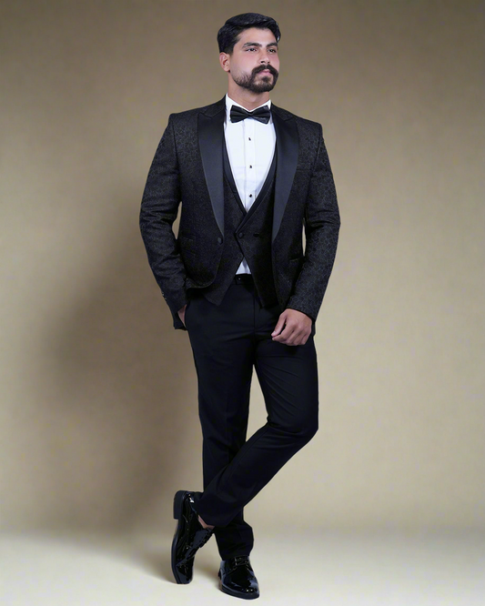 2H Black Neck Wedding Suit
