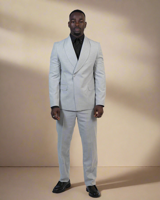 2H Gray One Button Collar Shawl Suit