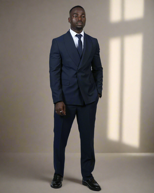 2H Navy One Button Collar Shawl Suit