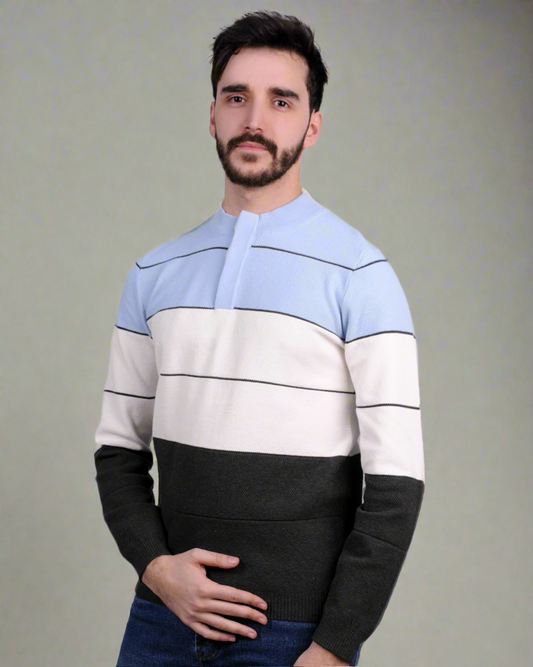 SALE! 2H #46030 Colorful With 3 Buttons High Neck Sweater