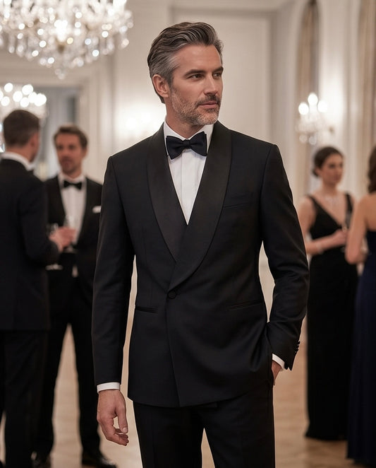 2H black One Button Double breasted Wedding Suit