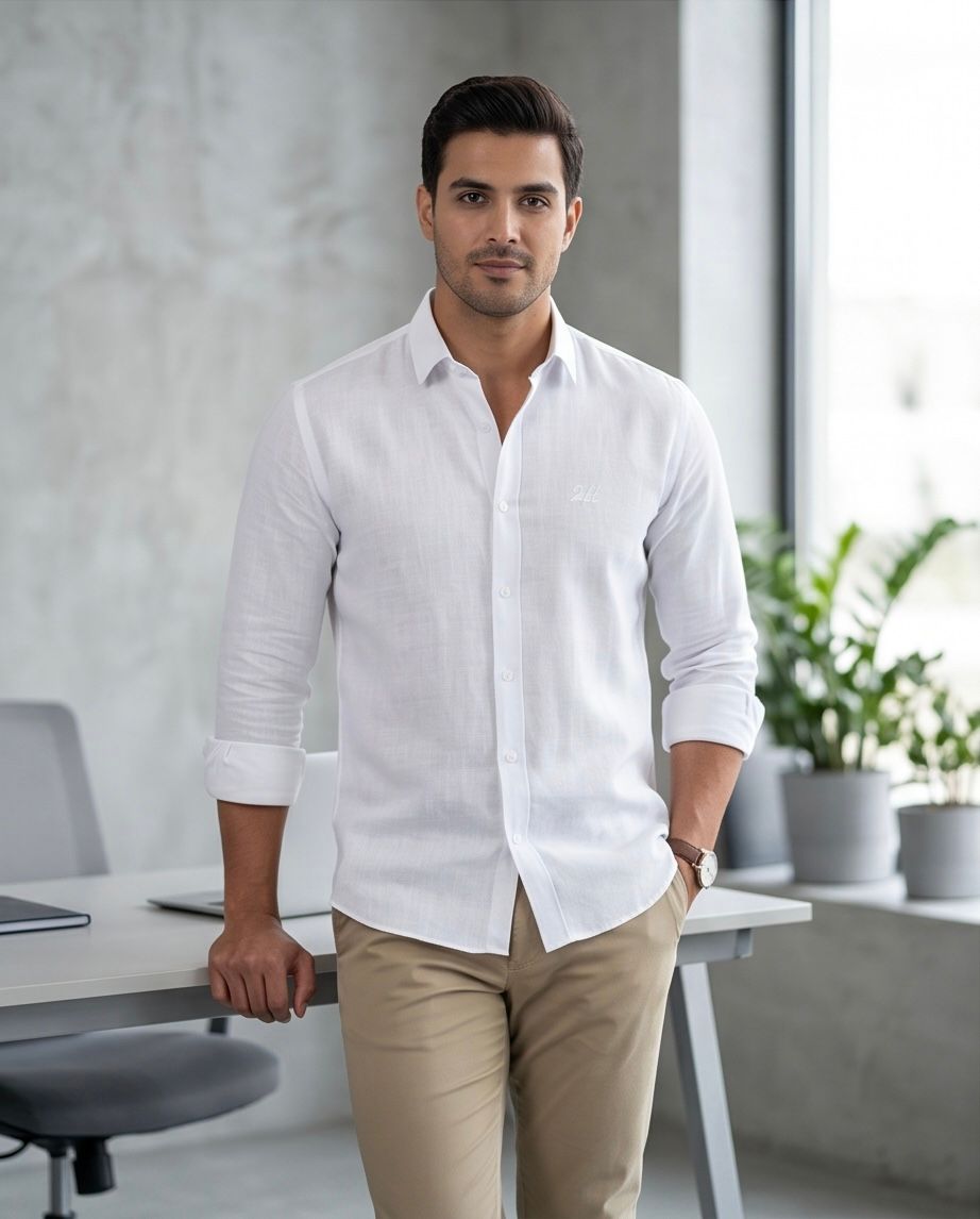 2H #260425 white Linen Shirt