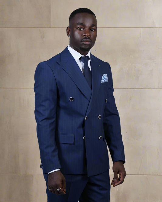 2H Navy double breasted Striped Suit