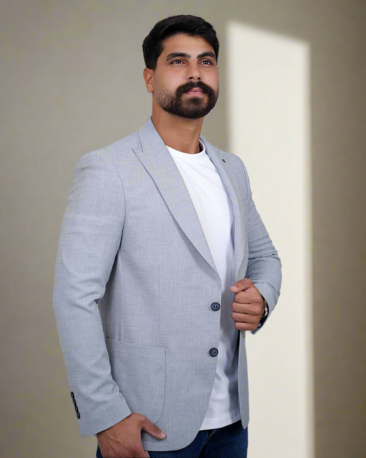 2H Light Blue Linen Blazer