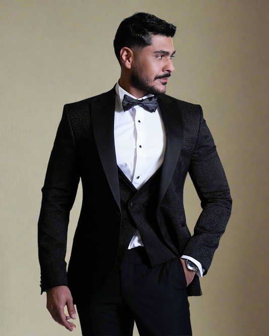 2H Black Neck Wedding Suit