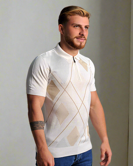 2H #39657-40 Off-white Knitted Polo T-Shirt