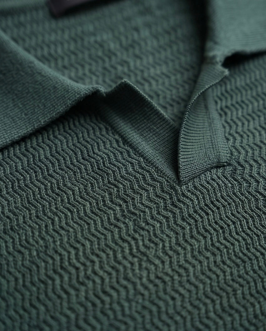2H #451 Green Knitted Polo T-Shirt