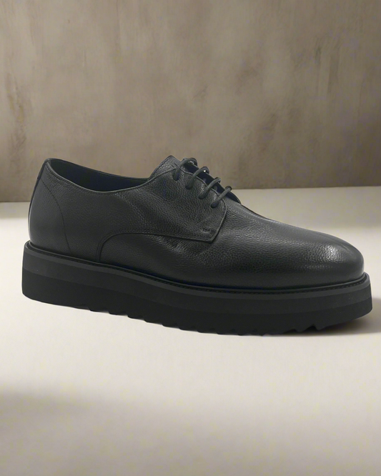 2H #S8018-97-04 Genuine Leather Black Casual Shoes