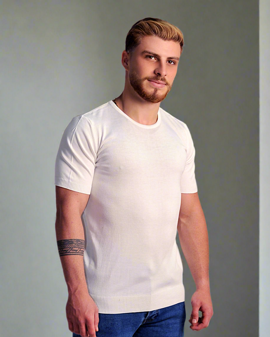 2H #39553-30 White Knitted T-Shirt