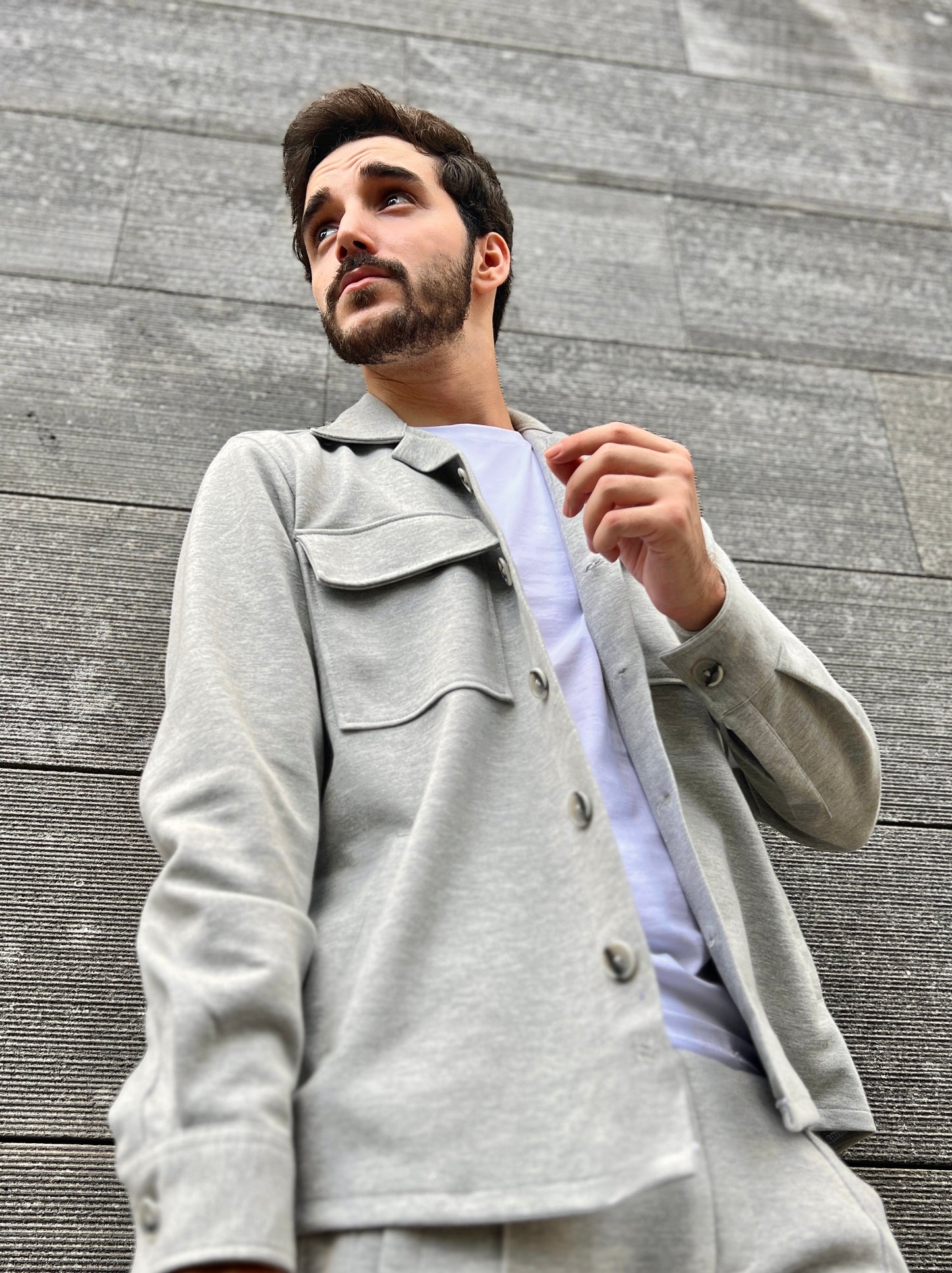 2H #8008 Light Gray Cotton with Pockets Casual Jacket