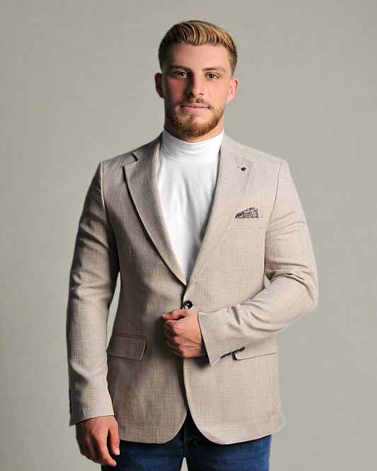 SALE! 2H #24-01 Beige Tweed One Button Blazer