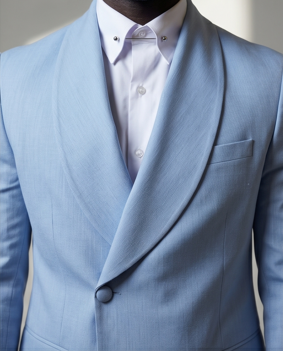 2H #99-06 Blue One Button Collar Shawl Suit