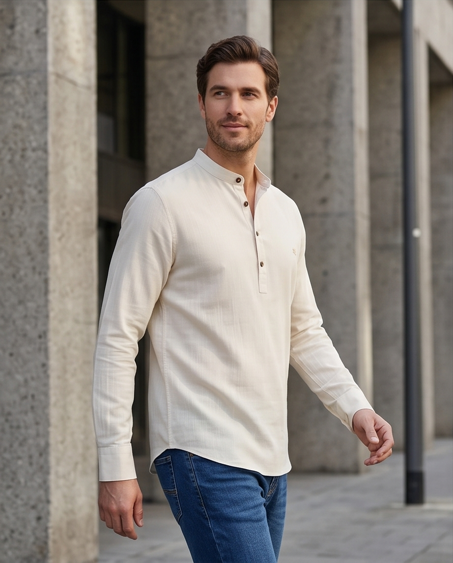 SALE! 2H Beige Linen Three-Button Shirt