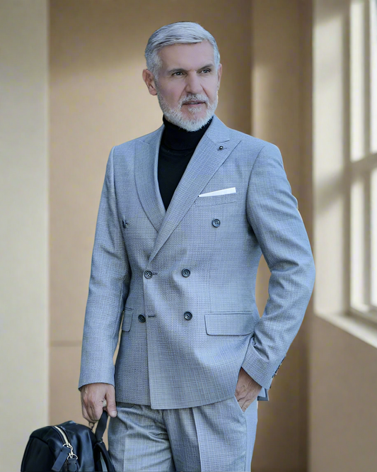 2H #119-1 Gray Double Breast Suit 2 Pieces