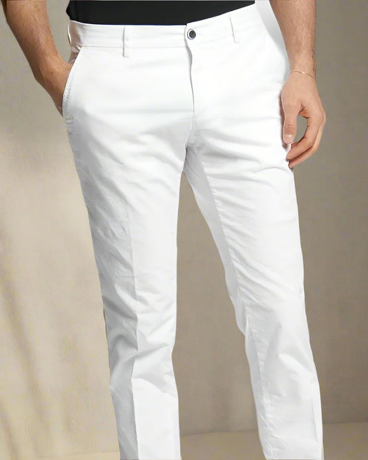 2H White Cotton Embossed Chinos Pant