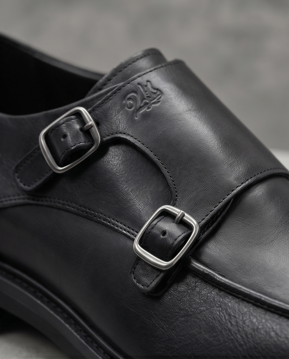 2H #007 Genuine Leather Black Formal Shoes