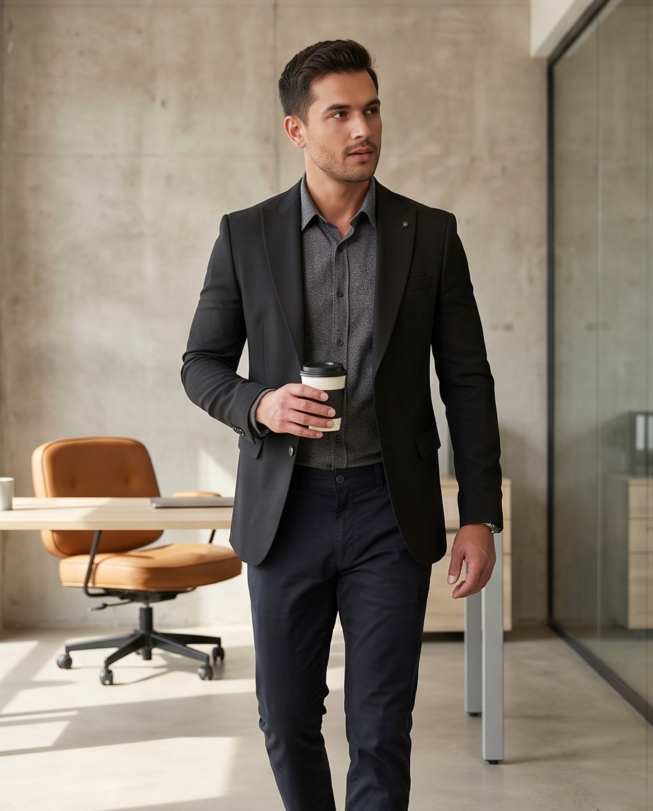 2H Black Two Button Blazer