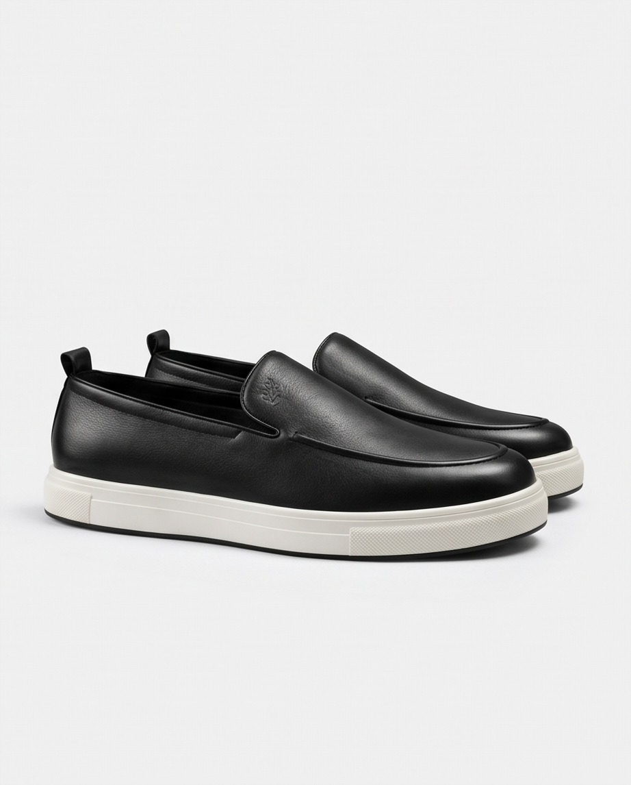 2H #03G Genuine Leather Black Casual Shoes