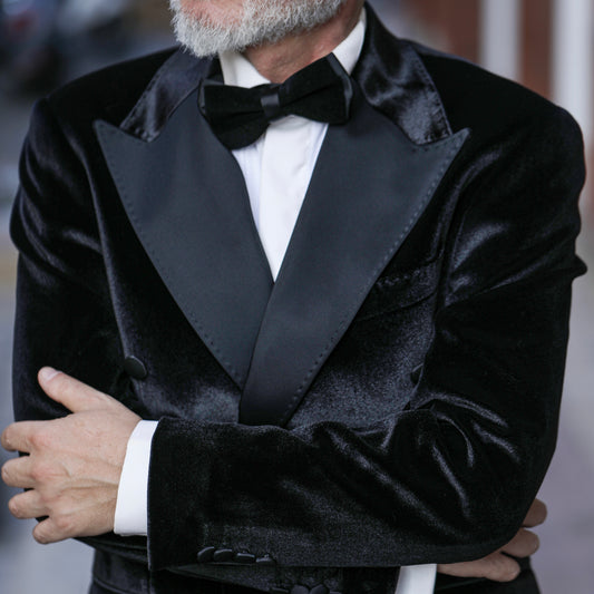 2H Black Double Breast Chamois Wedding Suit Peack Lapel Satin