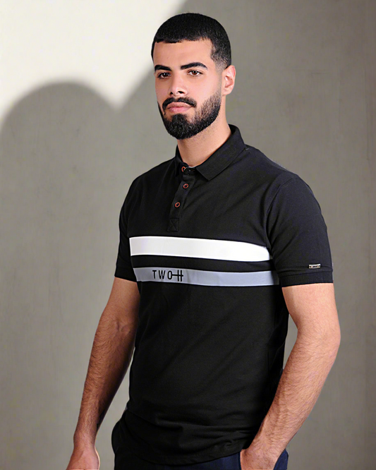 SALE! 2H #77034 Black Printed Polo T-shirt