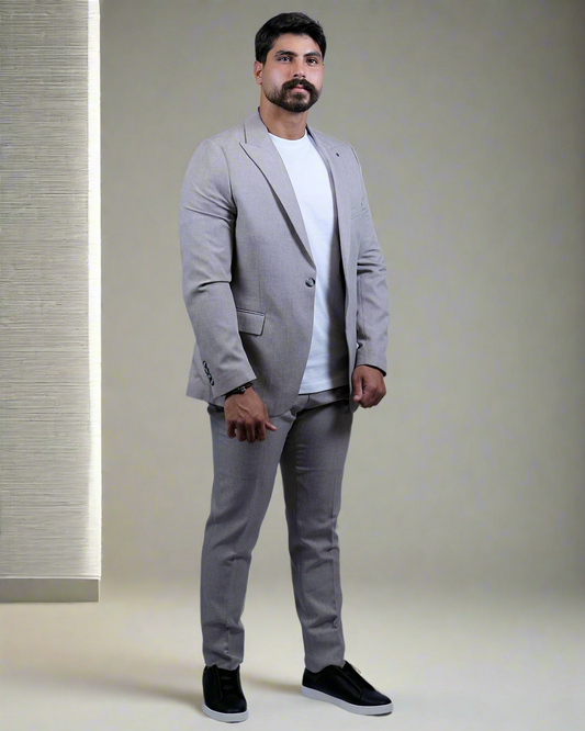 2H Light Gray Casual Embossed Suit