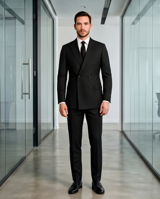 2H #001-1005-9 Double Breasted Charcoal Black Formal suit