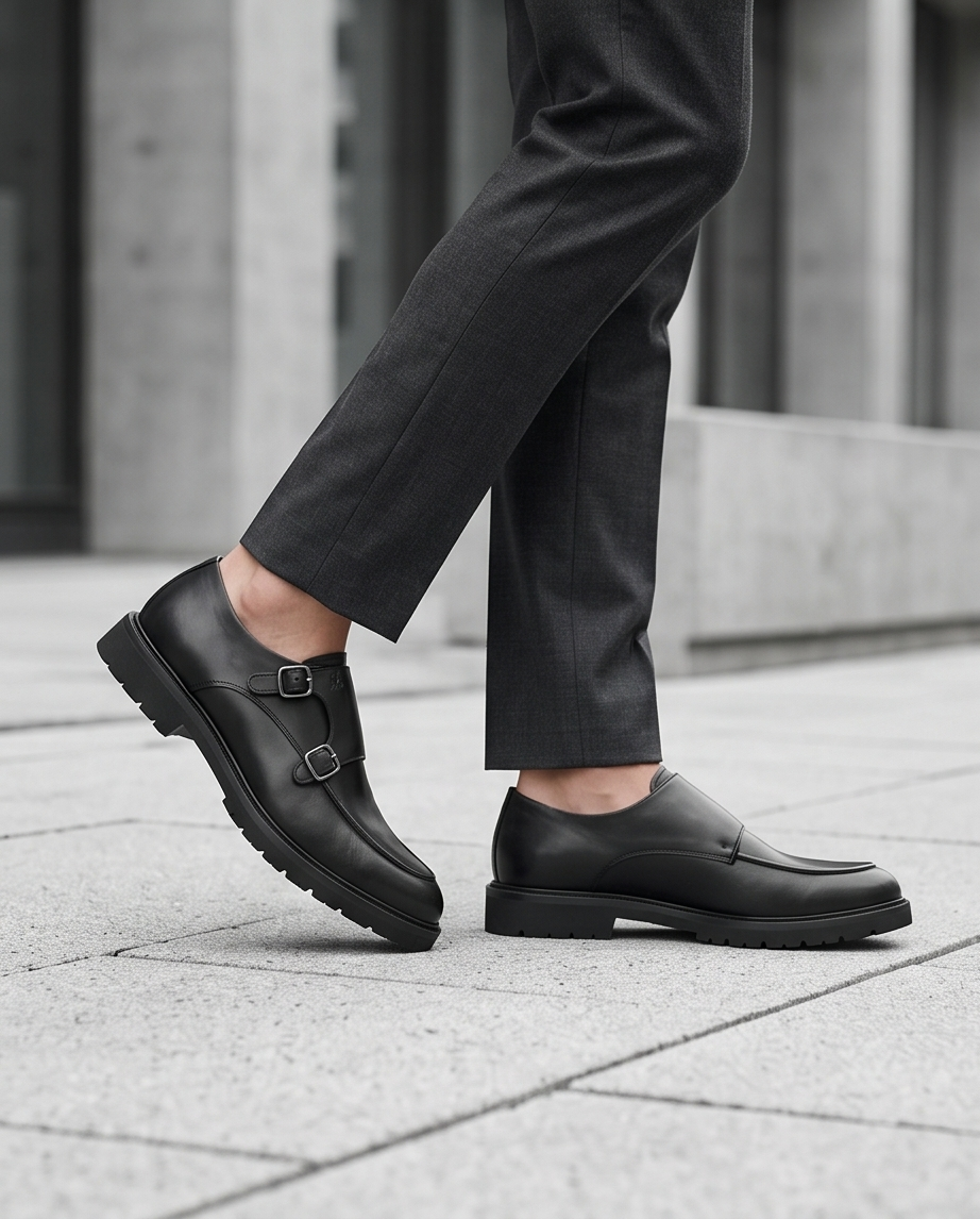 2H #007 Genuine Leather Black Formal Shoes