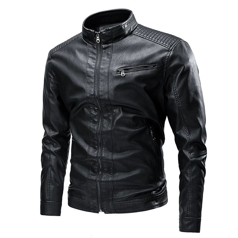 2H Black Leather Casual Jacket