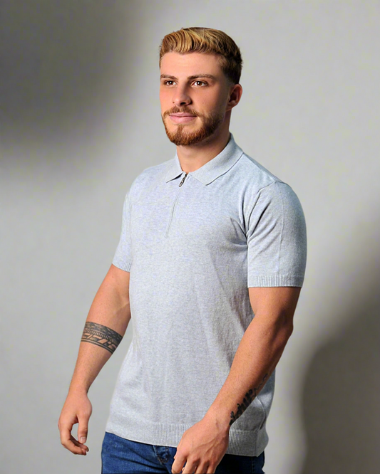 2H #2001-40 Gray Cotton Knitted Polo T-Shirt