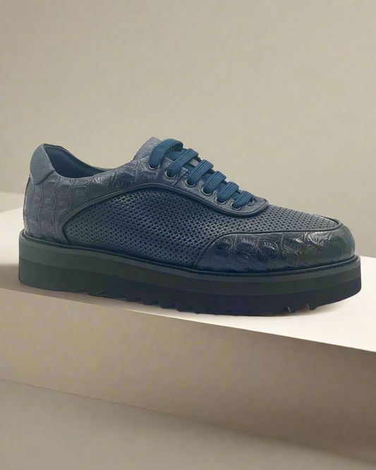 2H #S8042-27-106 Genuine Leather Navy Casual Shoes