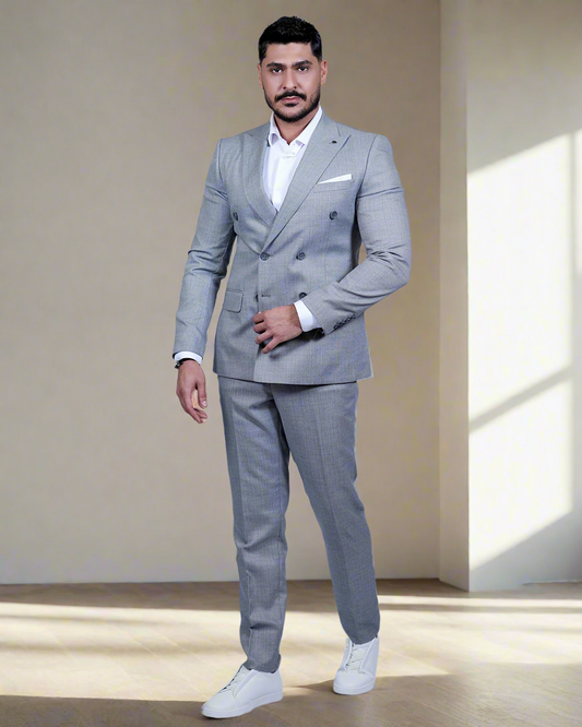 2H Gray Double breasted Suit 2 Pieces