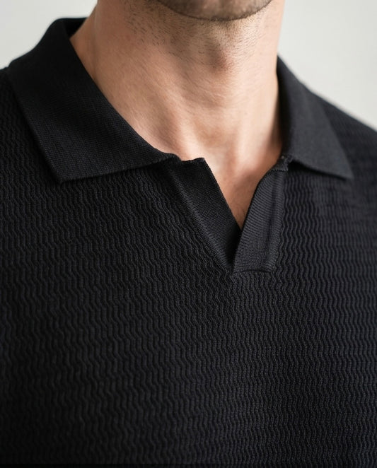2H #451 Black Knitted Polo T-Shirt