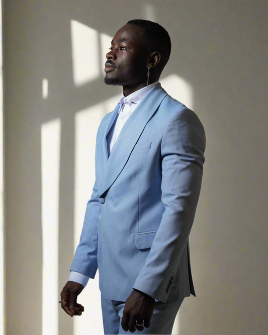 2H #99-06 Blue One Button Collar Shawl Suit