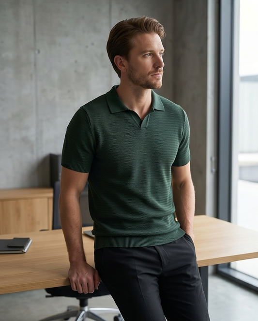 2H #451 Green Knitted Polo T-Shirt