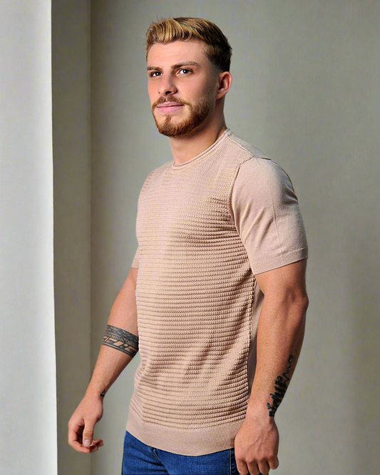 2H #39563-30 Beige Knitted T-Shirt