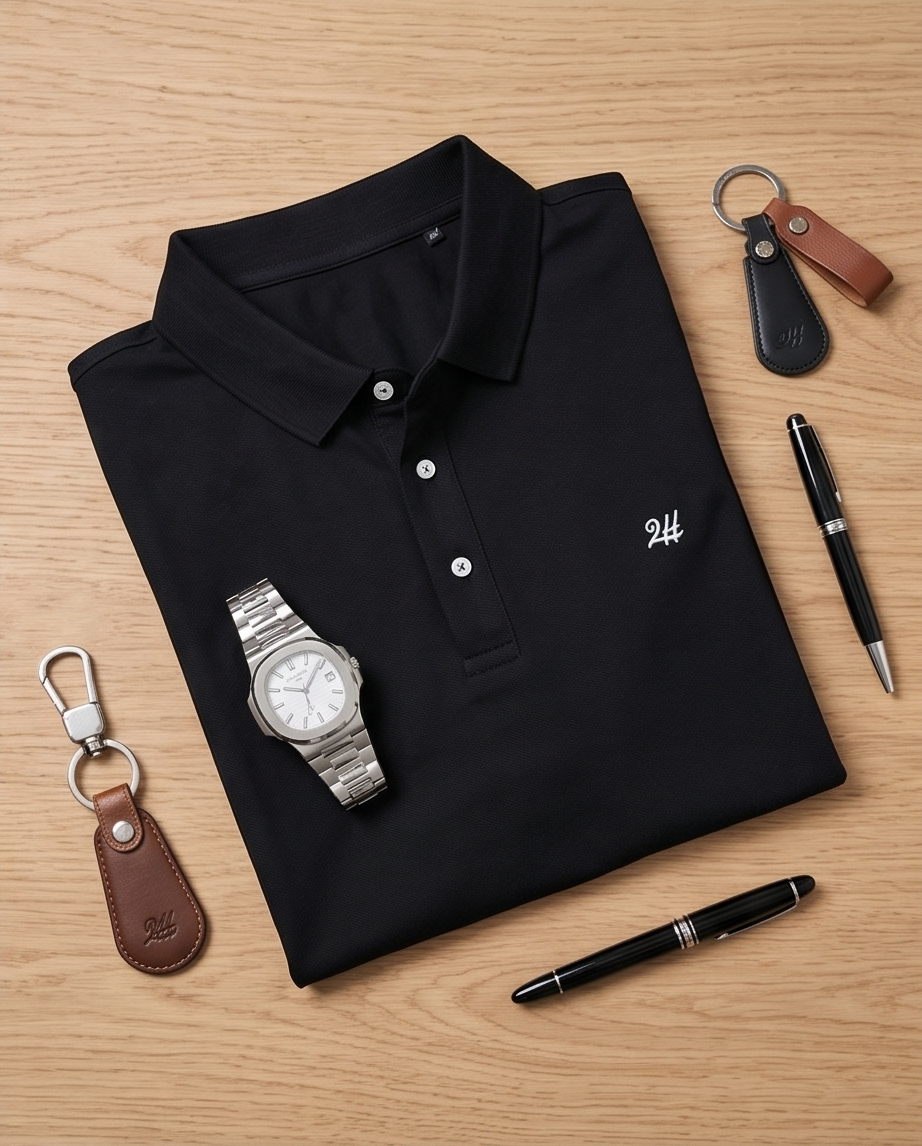 2H #CX.2101 Black Polo T-shirt